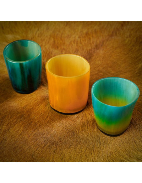Set of 3 colorful ox horn shot glasses