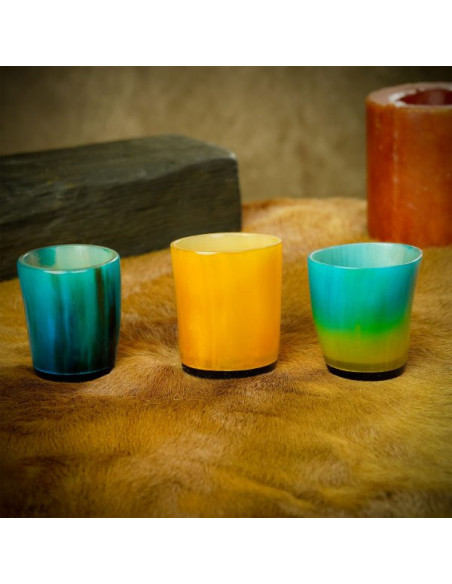 Set of 3 colorful ox horn shot glasses
