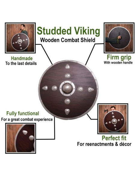 Viking round wooden shield with studs