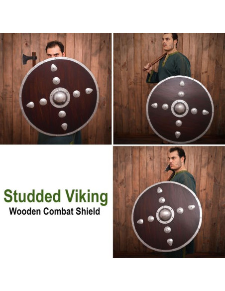 Viking round wooden shield with studs
