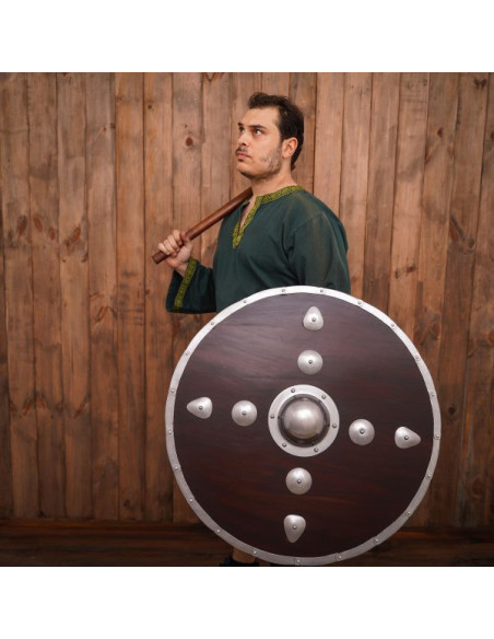 Viking round wooden shield with studs