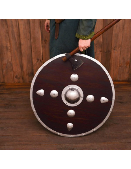 Viking round wooden shield with studs