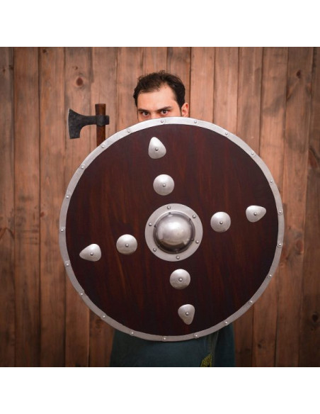 Viking round wooden shield with studs