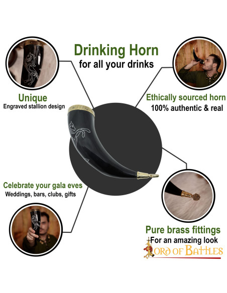 Viking horned stallion on ox horn