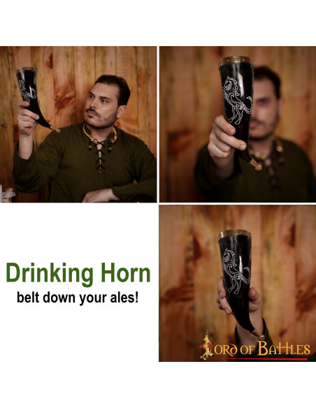 Viking horned stallion on ox horn