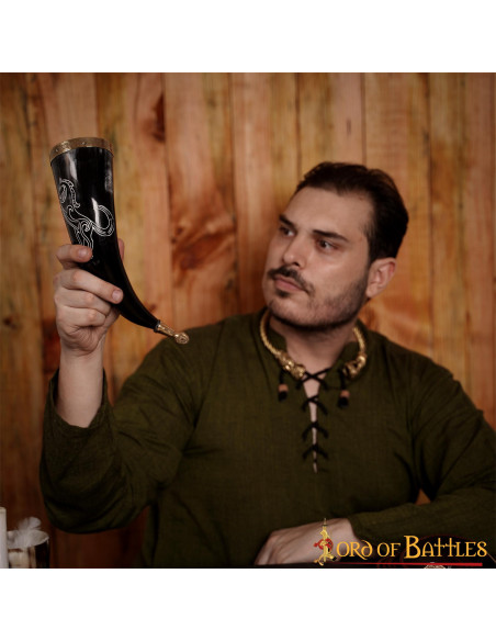 Viking horned stallion on ox horn