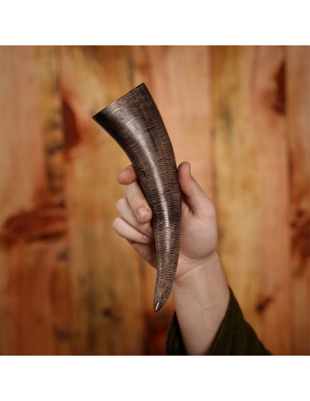 Viking drinking horn with carved scales