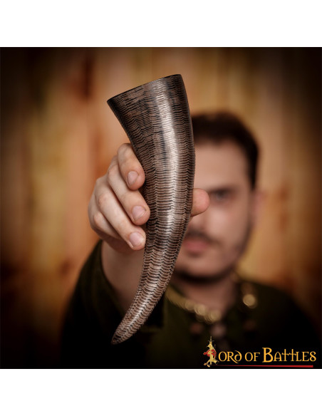 Viking drinking horn with carved scales