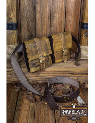 Valiant double medieval belt bag Brown Lion Medieval Shop