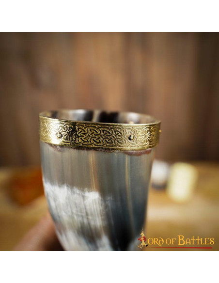Medieval Viking drinking horn with...