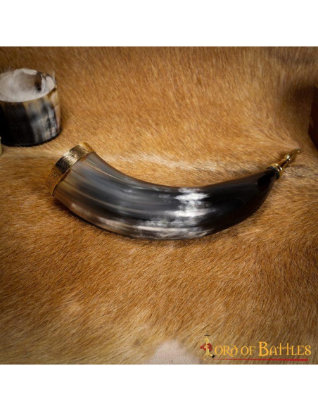 Medieval Viking drinking horn with...