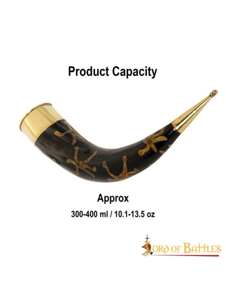 Drinking horn with pure brass fittings