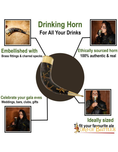 Drinking horn with pure brass fittings ⚔️ Medieval Shop