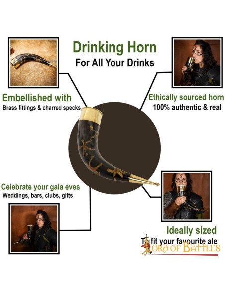 Drinking horn with pure brass fittings