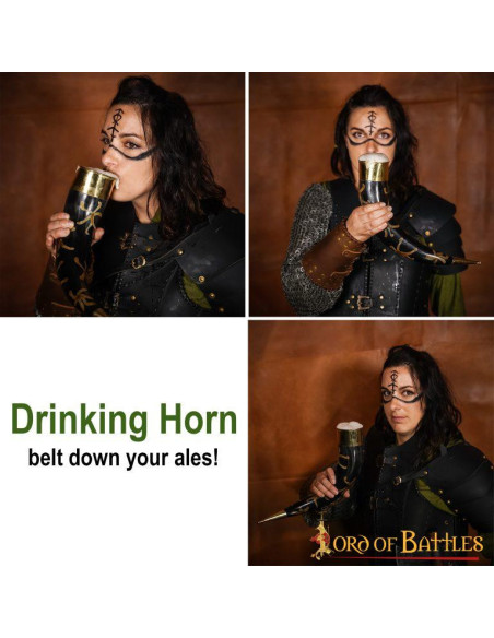 Drinking horn with pure brass fittings