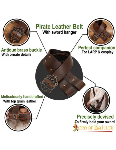 Brown pirate belt with baldric for...