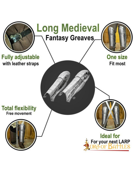 Medieval fantasy greaves with knee pads