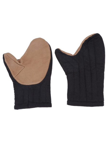 Black cotton padded mitten gloves