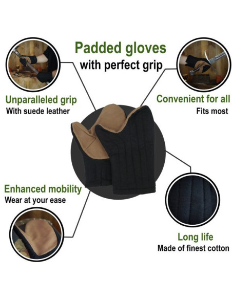 Black cotton padded mitten gloves