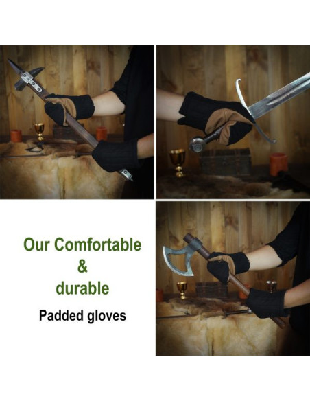 Black cotton padded mitten gloves