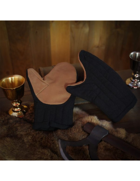 Black cotton padded mitten gloves