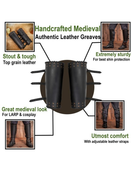 Viking greaves genuine black leather...