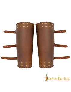 Viking greaves genuine brown leather with studs