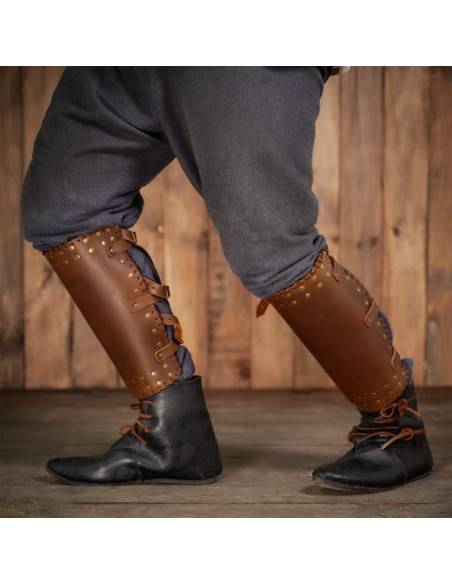 Viking greaves genuine brown leather...