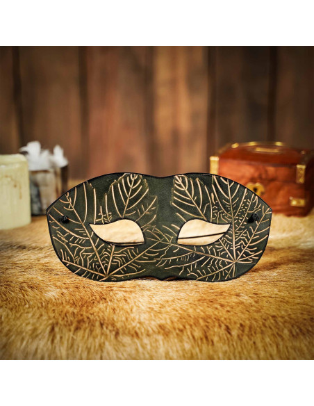 Green leather mask with embossed...