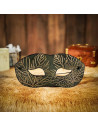 Green leather mask with embossed maple leaf motifs