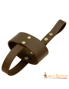 Brown leather holder for horn glasses and cups