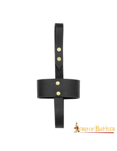 Black leather holder for horn glasses and cups