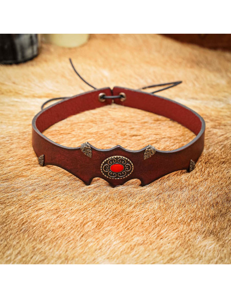 Leather tiara with medieval fantasy gem