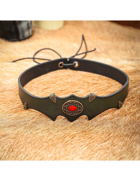 Leather tiara with medieval fantasy gem