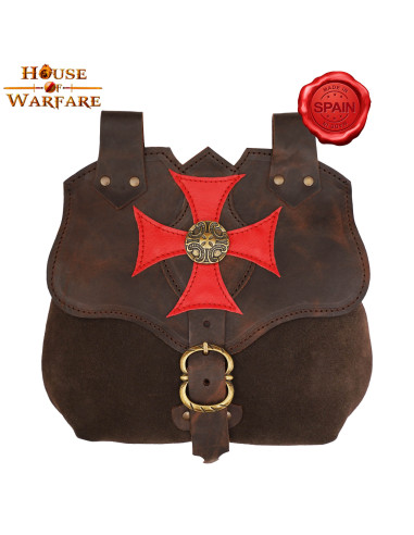Medieval Templar bag in dark brown leather, 25 cm.