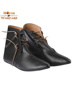 Medieval leather ankle boots with laces - Black