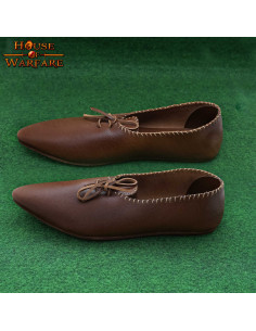 Medieval Lady's leather shoes with laces - Brown