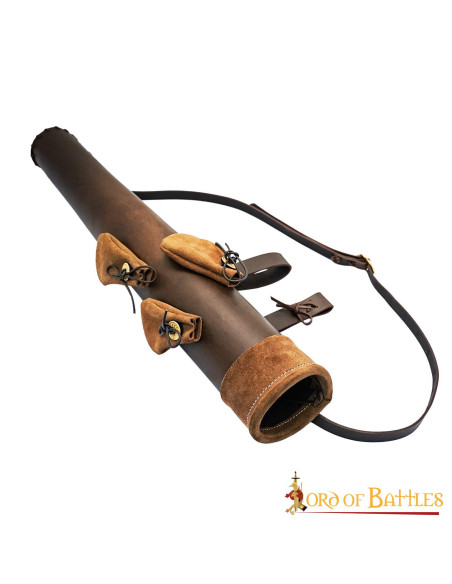 Brown leather quiver with arrowhead...