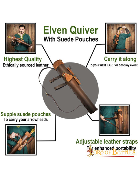 Brown leather quiver with arrowhead...