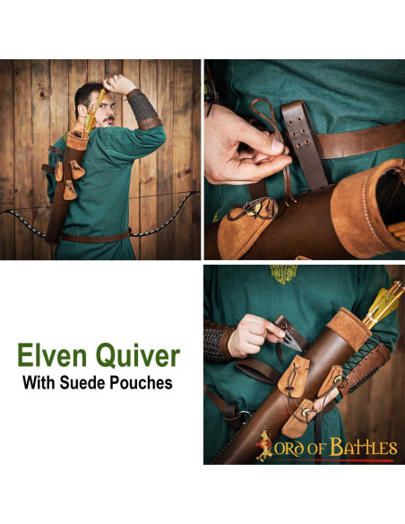 Brown leather quiver with arrowhead...