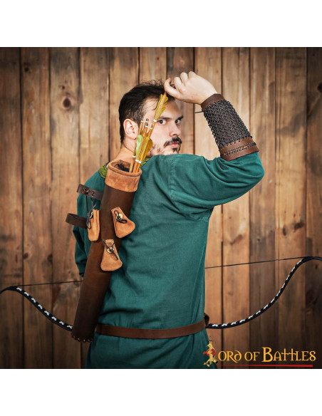Brown leather quiver with arrowhead...