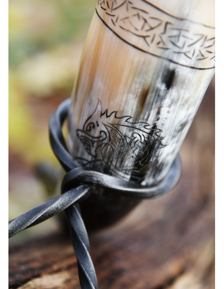 Viking Norse Wolf Fenrir horn with...