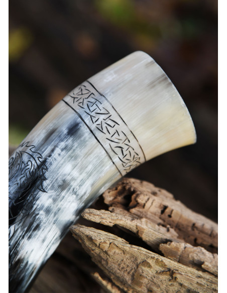 Viking Norse Wolf Fenrir horn with...