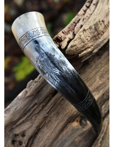 Viking Norse Wolf Fenrir horn with...