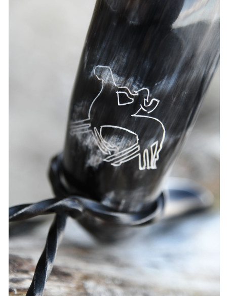 Viking horn Odin riding Sleipnir with...