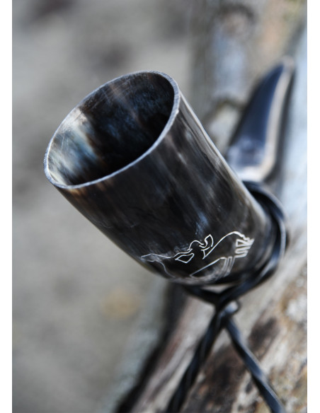 Viking horn Odin riding Sleipnir with...