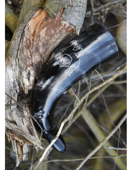 Viking horn Odin riding Sleipnir with...