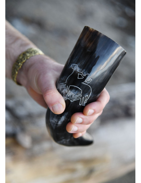 Viking horn Odin riding Sleipnir with...