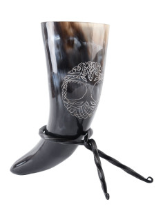 Viking horn, the tree of life Yggdrasil with support...