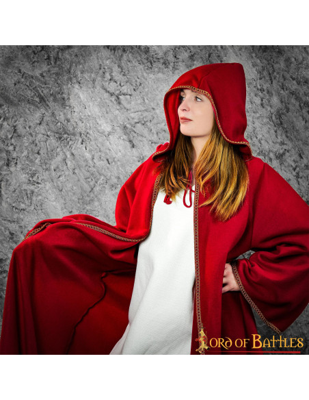 Red winter medieval cape for women,...